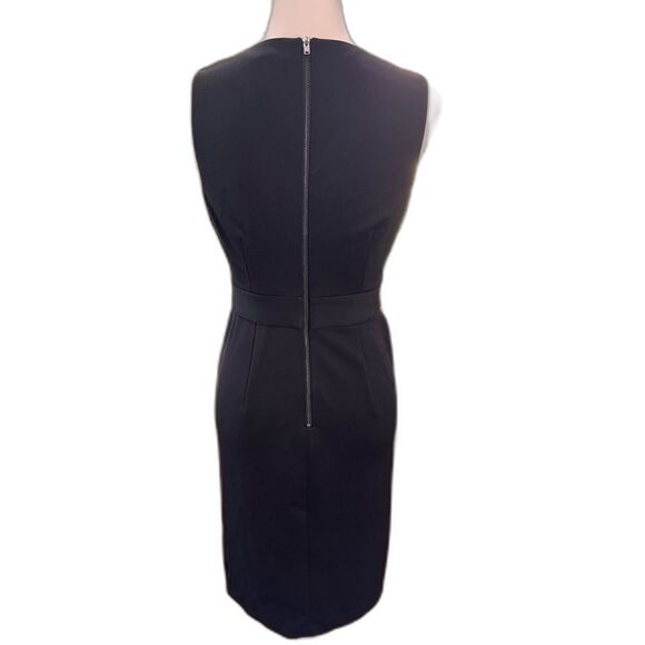Maggy London Black Sleeveless Midi Sheath Dress Tulip Wrap Slit Work Office Sz 4 - Picture 6 of 8